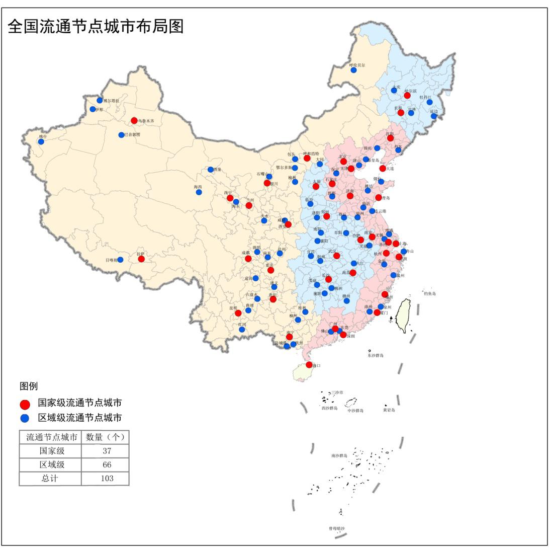 全國流通節(jié)點城市布局圖