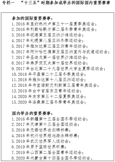 專欄一“十三五”時期參加或舉辦的國際國內(nèi)重要賽事