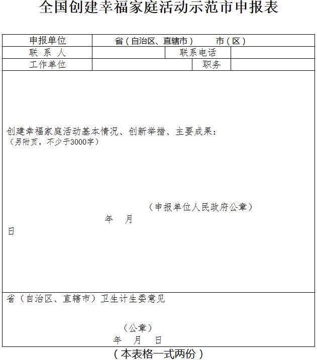 全國創(chuàng)建幸福家庭活動示范市申報表