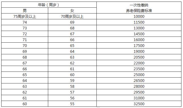 男滿60周歲、女滿55周歲的城鎮(zhèn)小集體企業(yè)職工等未參保人員繳費(fèi)標(biāo)準(zhǔn)表